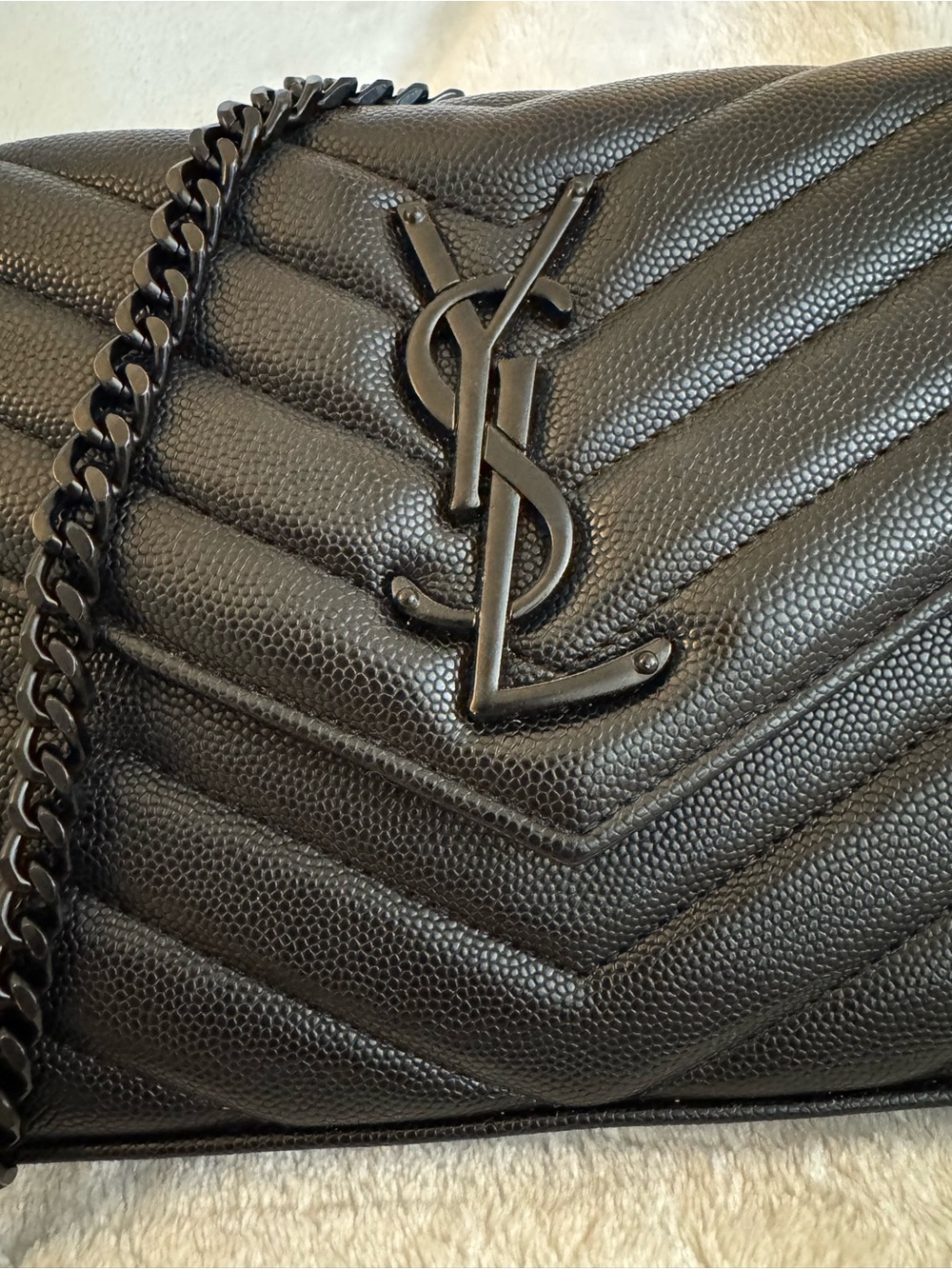 YSL Branded Black-on-Black Caviar Chevron Chain Shoulder/Crossbody Bag EUC - Picture 4 of 12
